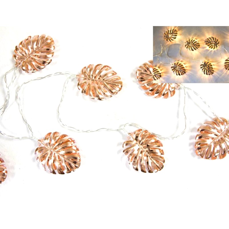 Guirlande de feuilles tropicales - 10 lampes Led rose gold ou or