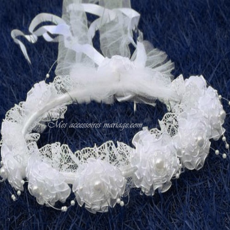 Couronne Diadème Enfant Blanche ou Rose Organza et Perles