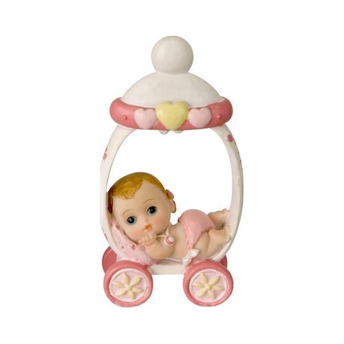 Figurine Sujet Baptême Rose ou Bleu bébé Poussette et Tétine 