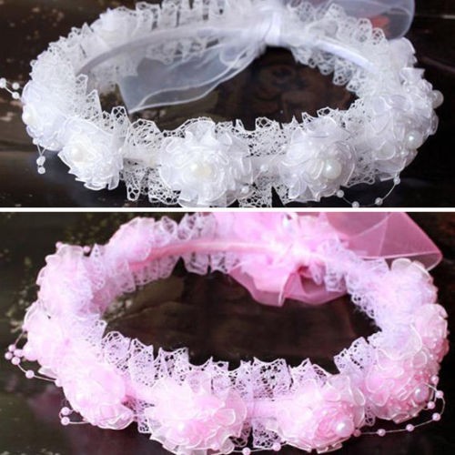 Couronne Diadème Enfant Blanche ou Rose Organza et Perles