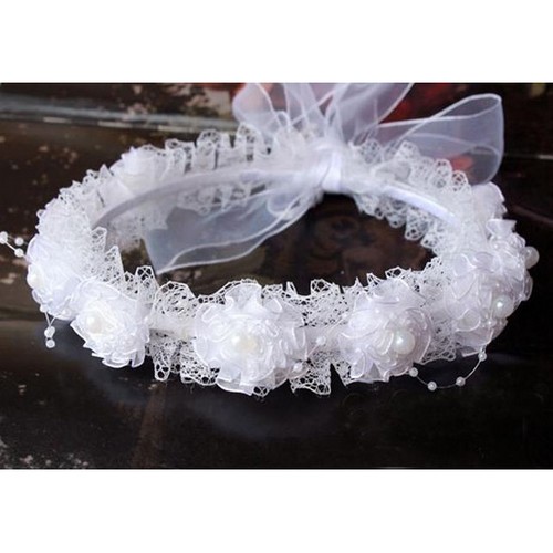 Couronne Diadème Enfant Blanche ou Rose Organza et Perles