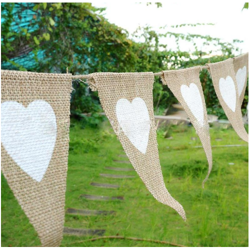 Guirlande rustique - fanions toile de jute coeur