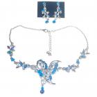 Parure de Bijoux Mariage Papillon Zircon Bleu Royal Ton Argent