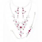 Bijoux Mariage Parure Ton Argent Cristal Rose Fushia (3 pièces)