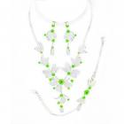 Parure Bijoux Mariage 3 Pièces Plaqué Argent Zirconium Vert