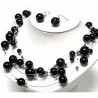 Parure Bijoux Mariage Perles Noires "Valse"