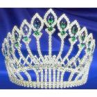 Diadème Mariage Couronne Miss Argent Rhodié Cristal Vert Emeraude