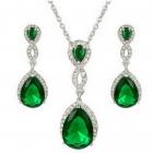 Parure Bijoux Mariage Ton Argent Zirconium Vert Emeraude 