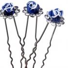 6 Épingles à cheveux avec roses bleu marine cristal clair 