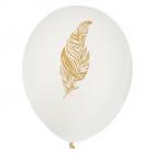 Lot de 8 Ballons ivoire motif plume or