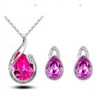 Parure de bijoux cristal rose fuchsia ton argent