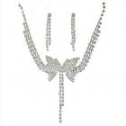 Parure Bijoux Ton Argent Papillon Cristal Clair