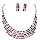 Parure mariage bijoux ton argent strass clair et rouge 