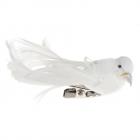 Oiseaux Artificiel Blanc en Plumes sur Pince ( Lot de 4 )