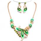 Parure Bijoux Mariage Plaqué Or Jaune Email et Strass Vert 