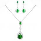 Parure Mariage Bijoux Métal Rhodié Cristal Vert Emeraude 