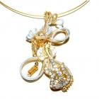 Collier Pendentif Violon Doré Argenté Strass Bijoux Artisanal Mariage 