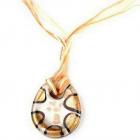 Pendentif bijou femme collier verre soufflé style Murano marron et crème