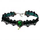 Choker gothique ruban vert et dentelle noir cristal vert - Collier ras du cou Victorien