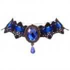 Choker gothique satin bleu et dentelle noir cristal bleu royal - Collier ras du cou Victorien