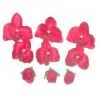 Fleurs orchidées artificielles en tissu fuchsia ( lot de 9 )