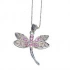 Pendentif femme Libellule Ton Argent et Cristal Rose 