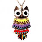 Pendentif Bijoux Femme Collier Chouette Hibou Email Plaqué Or