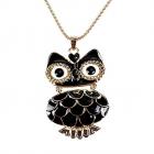 Pendentif Bijoux Femme Collier Chouette Hibou Email Noir Plaqué Or