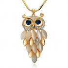 Pendentif Femme Collier Sautoir Chouette Hibou Ton Or Yeux Cristal Noir