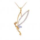 Pendentif Fée Clochette Collier Sautoir Femme Ton Or Cristal Clair