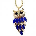 Collier Femme Pendentif Bijoux Chouette Hibou Ton Or Cristal Bleu Navy