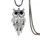 Collier Femme Pendentif Bijou Chouette Hibou Ton Argent Yeux Cristal Noir