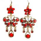 Boucles d'oreilles vintage chandelier Papillon Perle et Strass Rouge