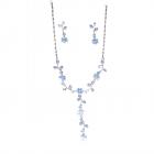 Parure Mariage Argenté Bijou Femme Cristal Bleu 