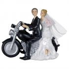 Figurine mariage couple de mariés à moto 13 x 7 x 16 cm 