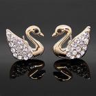 Boucles d'oreille cygne métal rhodié ton or 