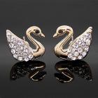 Boucles d'oreille cygne métal rhodié ton or 