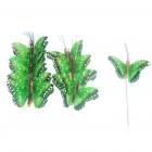 Papillons plumes vert sur tige x 12