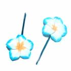 Pinces à cheveux fleur hawaienne polymère blanche et bleu thème tropical ( lot de 2 )