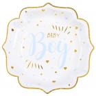 Assiettes Baby Shower Bleu Blanc Or (Lot de 10)