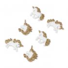 6 licornes adhésives en résine et paillettes dorées 3 cm