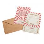 8 invitations circus vintage ivoire et rouge + enveloppes