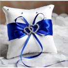 Coussin Mariage Blanc et Bleu Marine- Coeur Strass - 20x20 cm