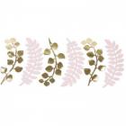 6 feuilles fougères et eucalyptus rose poudré et or 