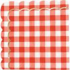 16 serviettes festonnées vichy rouge, blanc et or 33 x 33 cm