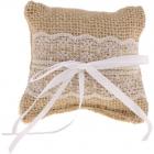 Coussin a alliances mariage naturel avec dentelle 12x12 cm