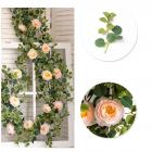 Guirlande artificielle pivoines roses et feuilles eucalptus 180 cm