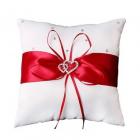 Coussin mariage blanc et satin rouge coeur strass