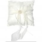 Coussin Mariage Carré Porte Alliance Blanc et Perles