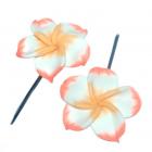 Pinces à cheveux fleur hawaienne polymère blanche et orange thème tropical ( lot de 2 )
